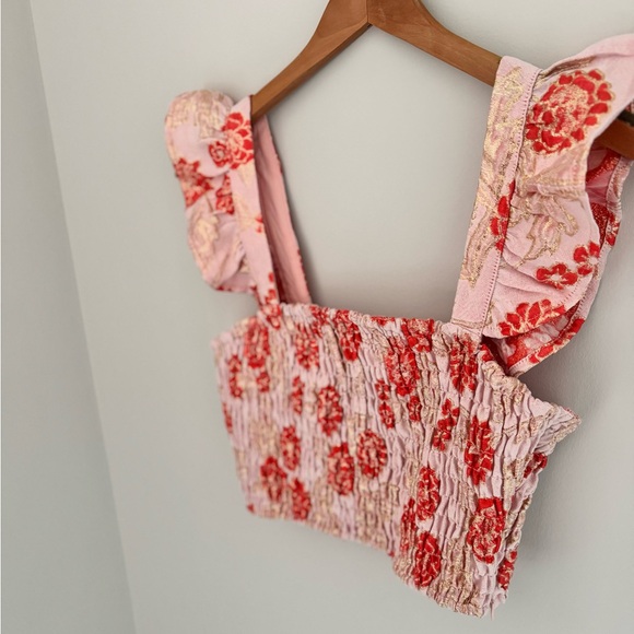 Lulu's Pink Floral Ruffle Crop Top - Picture 2 of 4